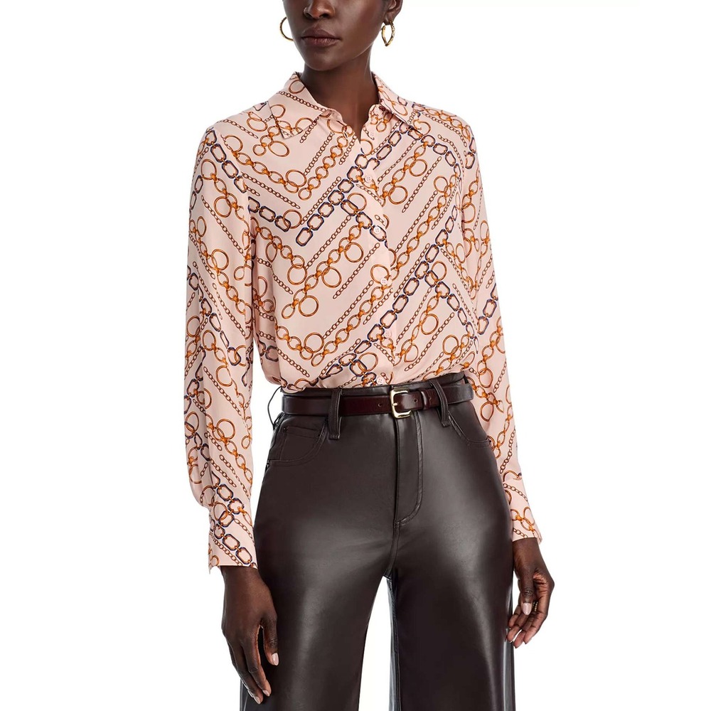 Elie Tahari The Haven Gilded Chain‎ Print Button-Up Shirt Size XL